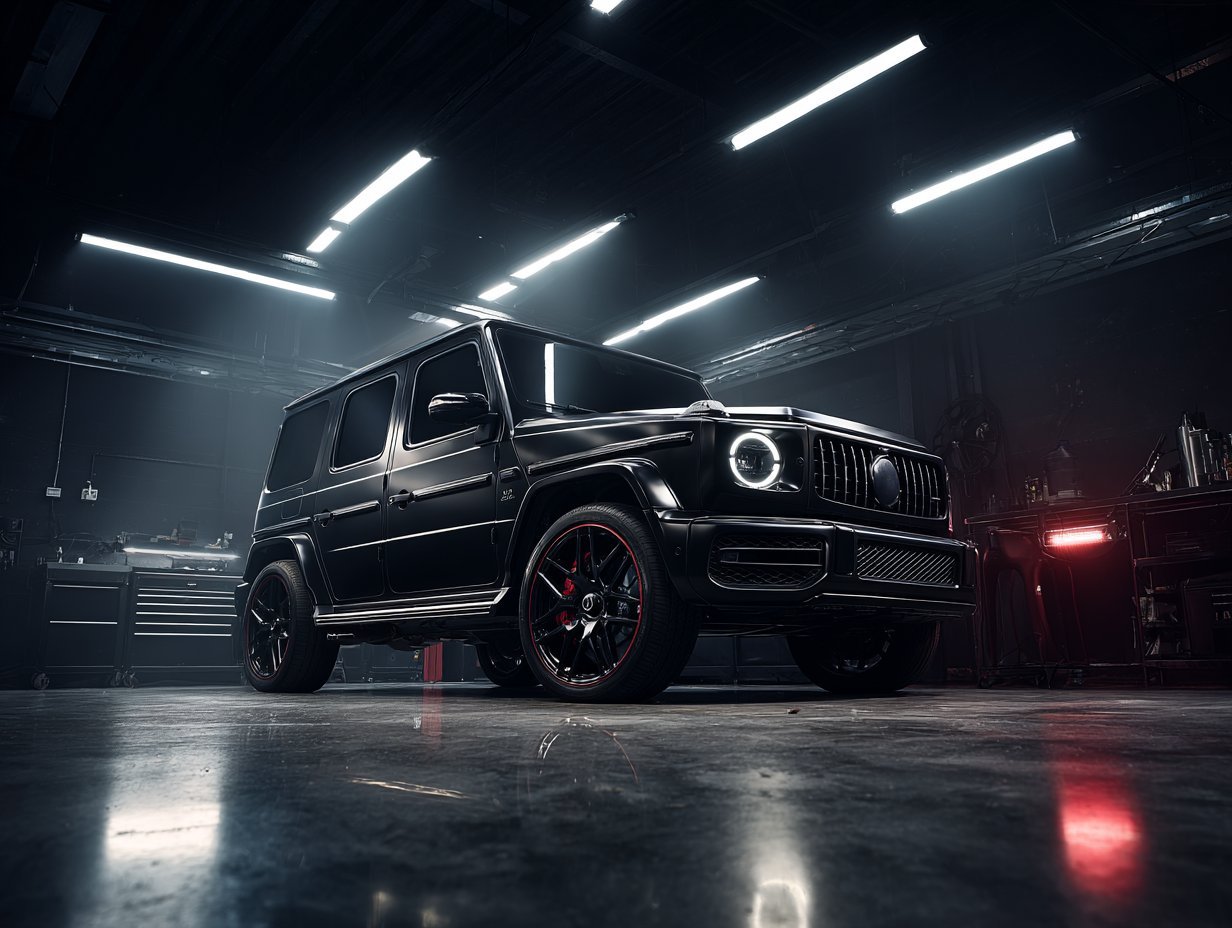 Mercedes G-Class в детейлинг-студии под LED-светом